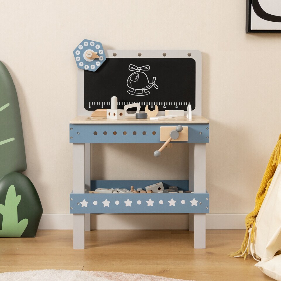 image 1 of COSTWAY Kids Workbench Toy Large Wooden Tool Bench Toddler Pretend Play Workbench