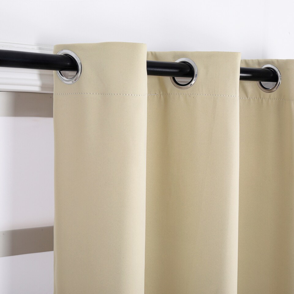 image 1 of Cream Eyelet Curtains - Thermal Blackout Curtains  - 66 x 84 Inch Drop - 2 Panel | Cream | One Size