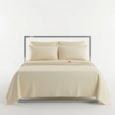 Luxury Satin Stripe T250 Cotton Rich Soft Flat Sheet Bed Linen | Cream | King