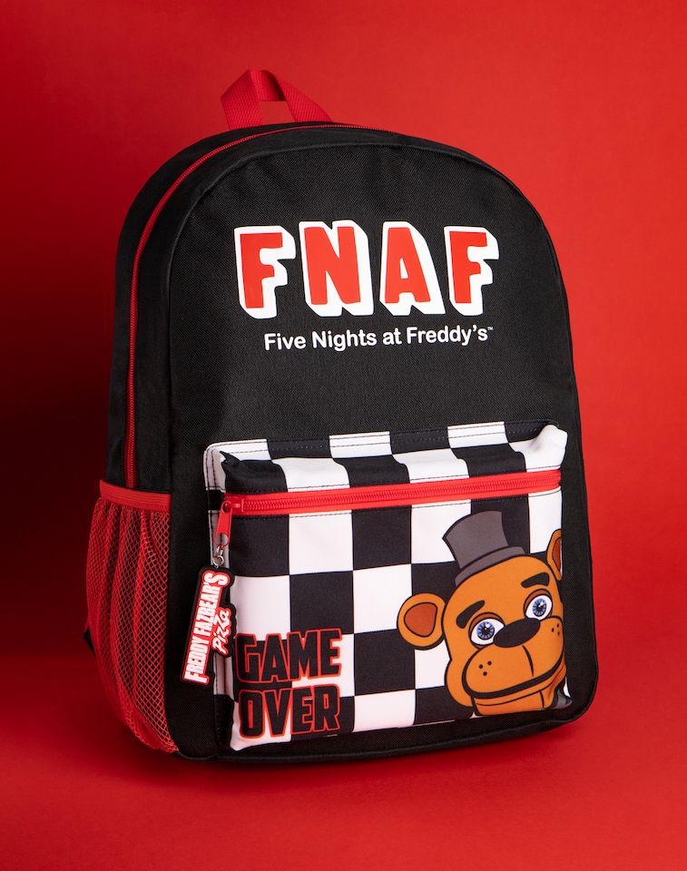 image 1 of Five Nights at Freddy's Backpack | Black Rucksack with Adjustable Straps | Practical & Organised Luggage Sports School Bag For Girls & Boys | FNAF Game Series Movie Merchandise Gifts for Kids & Teens | Black | Black