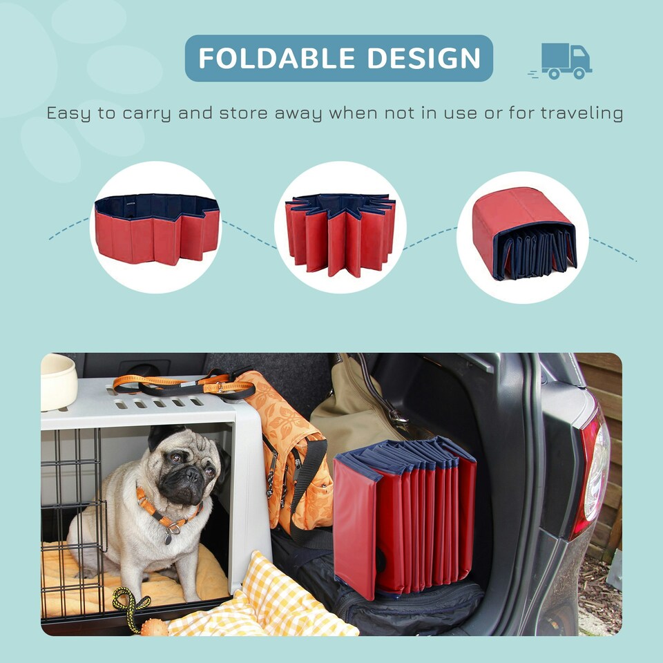 image 1 of PawHut Pet Paddling Pool Cat Dog Indoor/ Outdoor Foldable 120cm Diameter Red