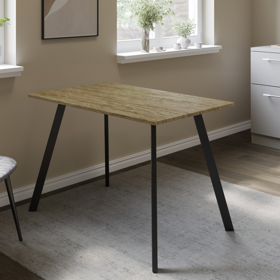 image 1 of 110cm Rectangular Dining Table with Metal Legs | Brown | Oak | 1