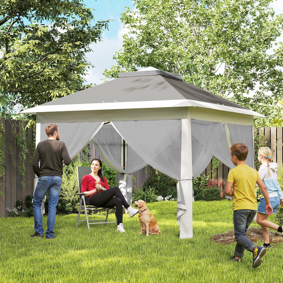 image 1 of Outsunny Pop Up Gazebo Height Adjustable Canopy Tent w/ Carrying Bag, Dark Grey | Grey | Dark Grey
