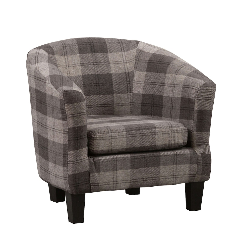 image 1 of Medford Chequered Fabric Tub Chair - Grey