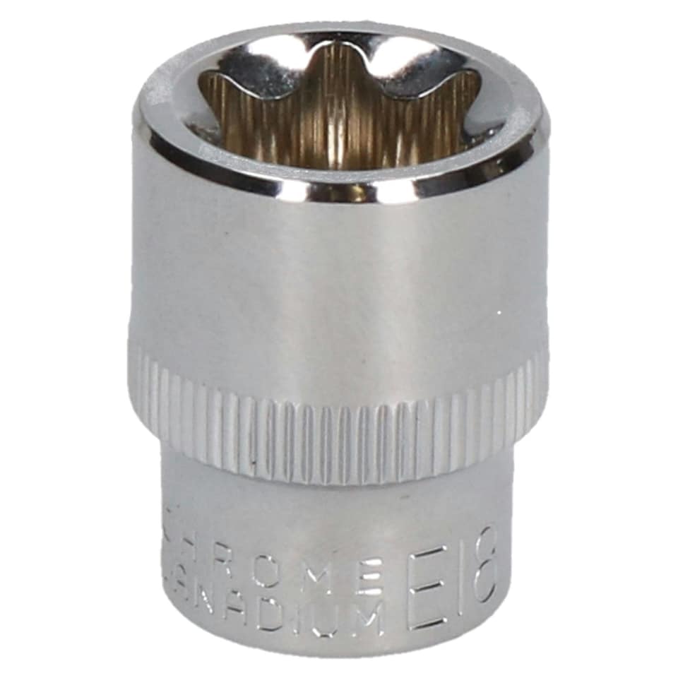 image 1 of E18 Female Torx Socket Star Bit 3/8" Drive Standard External Chrome Vanadium