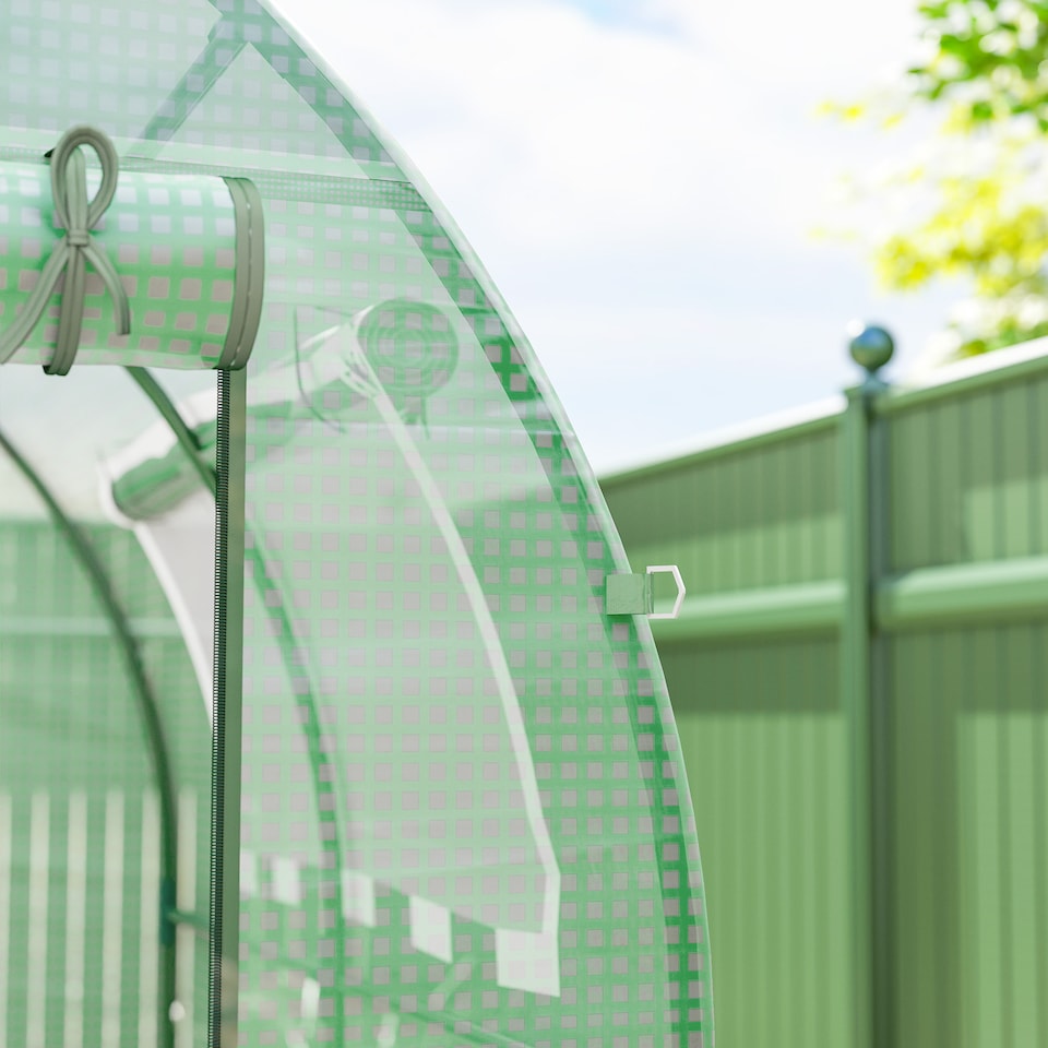 image 1 of Outsunny Walk in Polytunnel Greenhouse with Roll-up Window and Door, Green