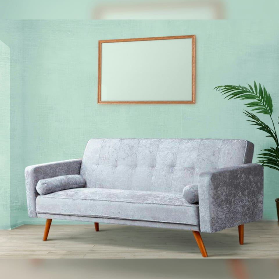 image 1 of STYLISH CRUSH VELVET FABRIC CLIC CLAC SOFA BED IN SILVER