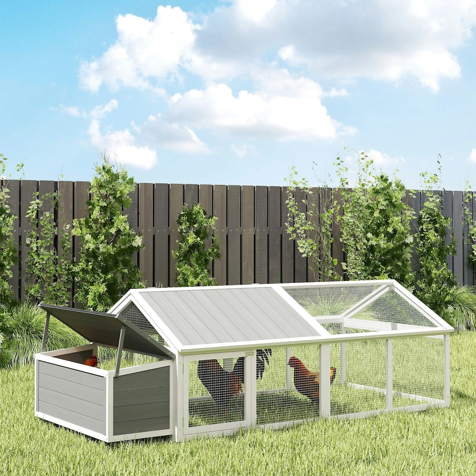 image 1 of PawHut Wooden Chicken Run with Nesting Box, Openable Roof, for 4-8 Chickens