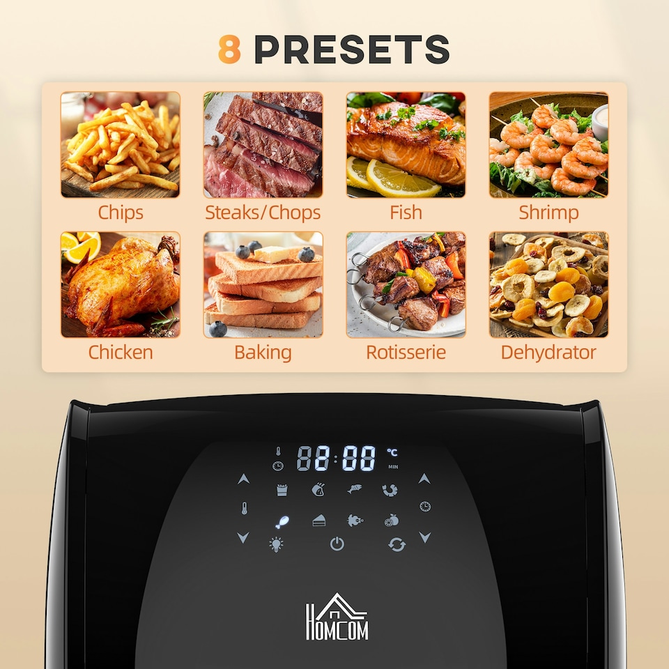 image 1 of HOMCOM 12L Air Fryer Oven with 8 Preset Modes Rapid Air Circulation 1800W Black