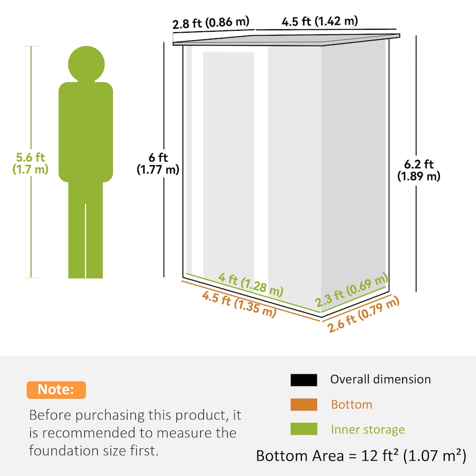 image 1 of Outsunny Outdoor Storage Shed Steel Garden Shed w/ Lockable Door | Green | 142cm x 86cm x 189cm
