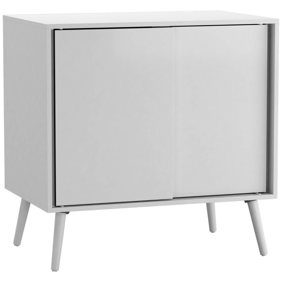 image 1 of URBNLIVING 2 Sliding Door Cabinet With Wooden Legs Storage Unit | Multi | White Carcass & White Legs | H80 x W80 x D51.5 cm | 1