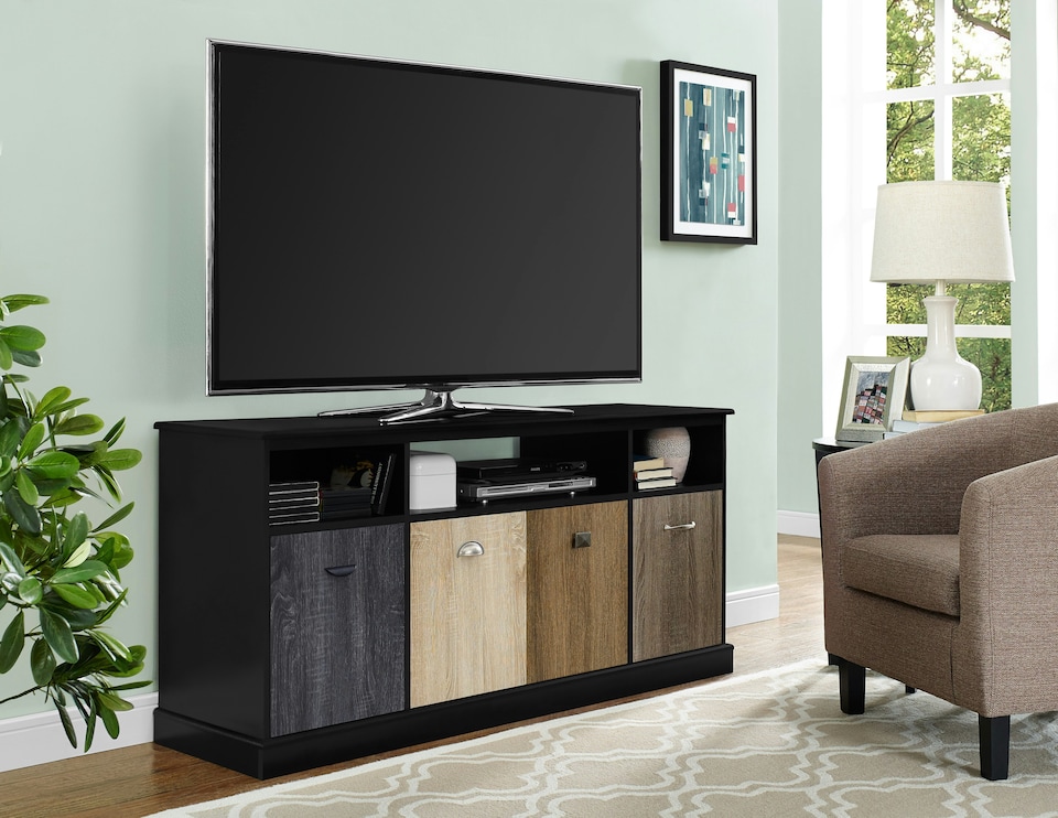 image 1 of Mercer TV Console with 4 Doors Multicolour/Black | Black | Black | One Size | 63