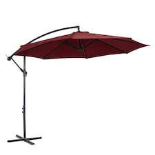 Outsunny 3(m) Garden Banana Parasol Cantilever Umbrella w/Crank& Base, Wine Red