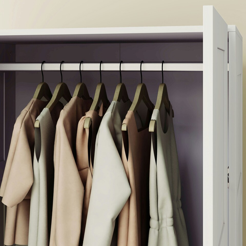 image 1 of HOMCOM Wardrobe for Bedroom, Double Wardrobe with Hanging Rail, White