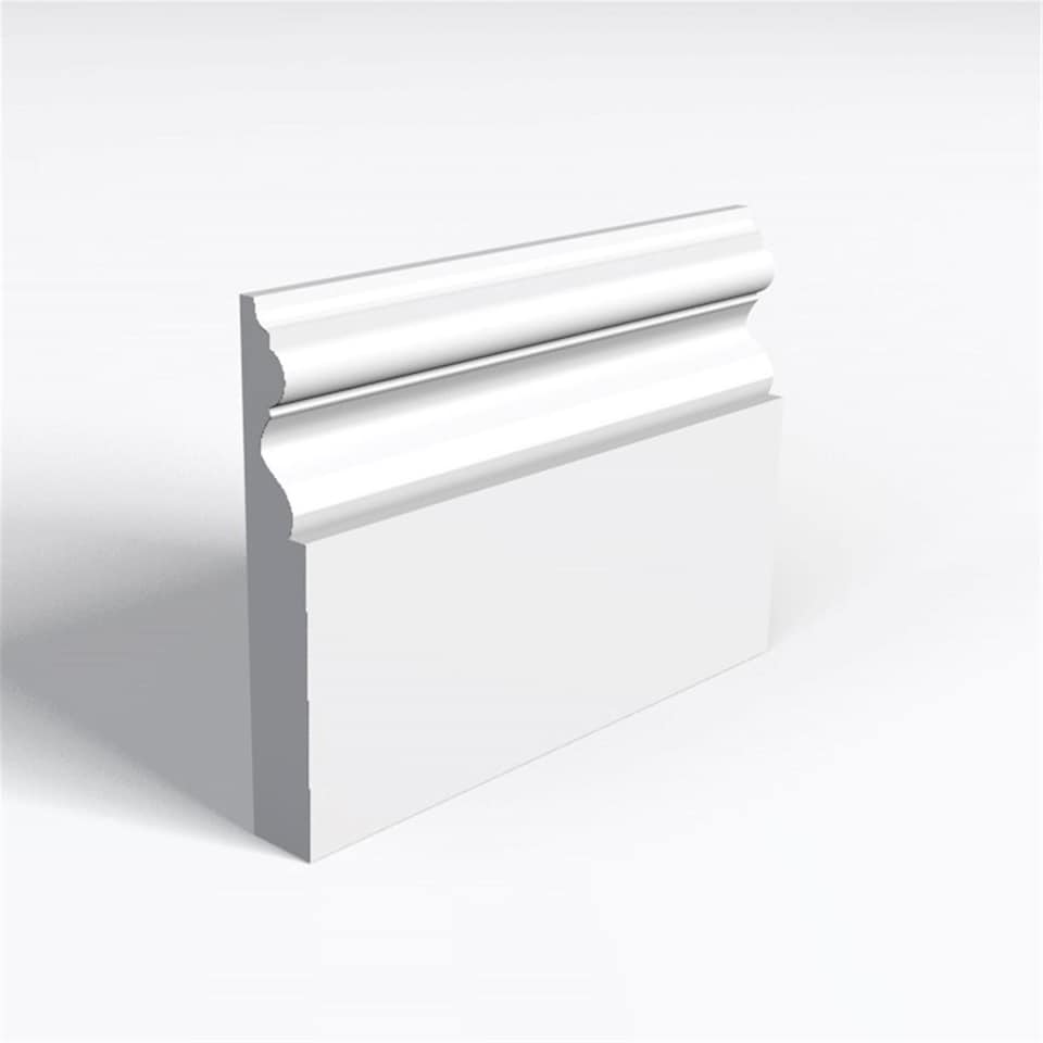 Pack of 5 (Total 5 Units) - Moisture Resistant MDF Primed Royal A Skirting Board - 18mm (T) x 144mm (H) x 4200mm (L)