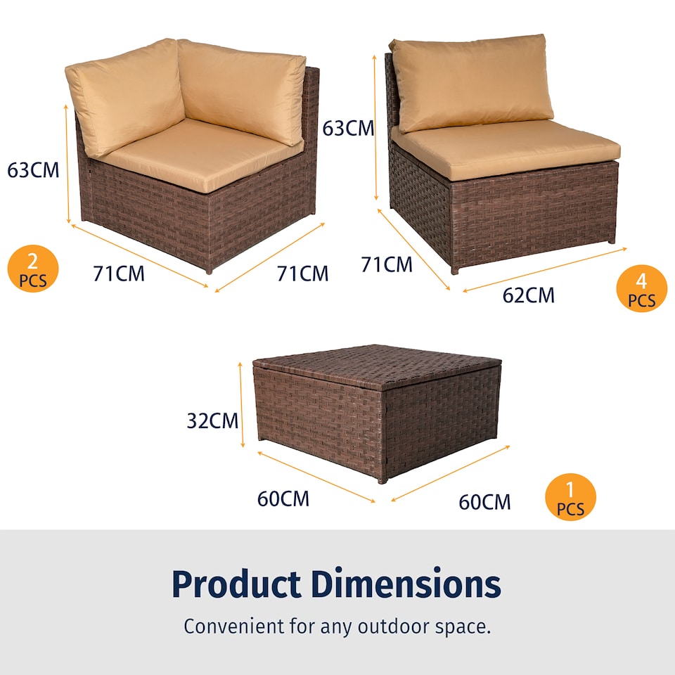 image 1 of 7 Piece Rattan Garden Furniture Set, 6 Seater Corner Sofa Set with Coffee Table