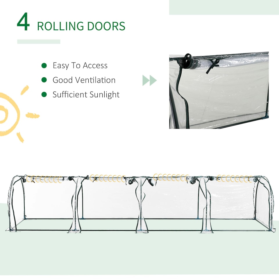 image 1 of Outsunny Tunnel Greenhouse Steel Frame for Garden w/ Zipper Doors