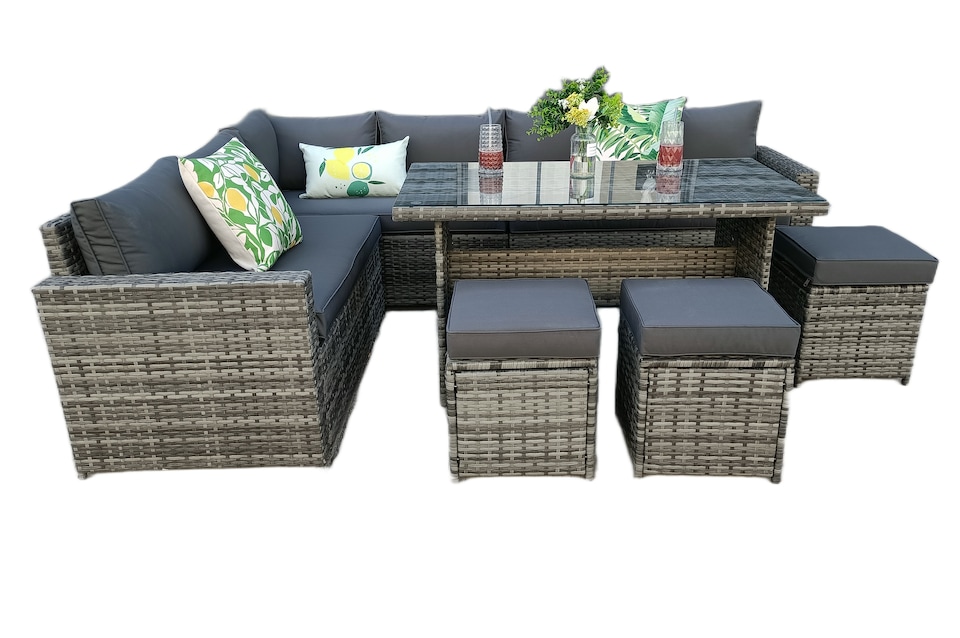 image 1 of The Tarporley Grey 9 Seat Corner Rattan Dining Set - Fixed Table