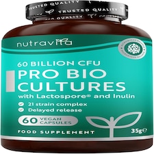 Nutravita Probiotics 60 Billion CFU with Lactospore - 21 Strain Probiotics & Prebiotics - Lactobacillus Reuteri & Acidophilus - 60 Capsules