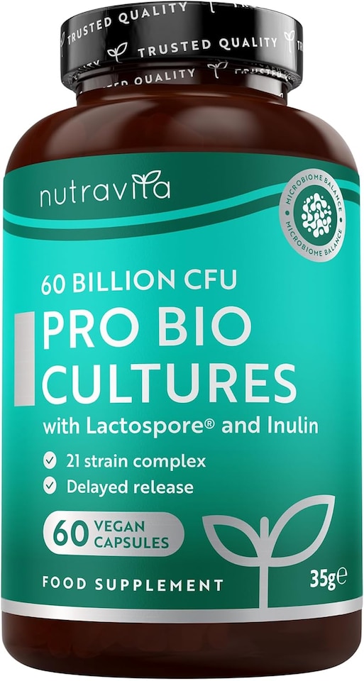 image 1 of Nutravita Probiotics 60 Billion CFU with Lactospore - 21 Strain Probiotics & Prebiotics - Lactobacillus Reuteri & Acidophilus - 60 Capsules