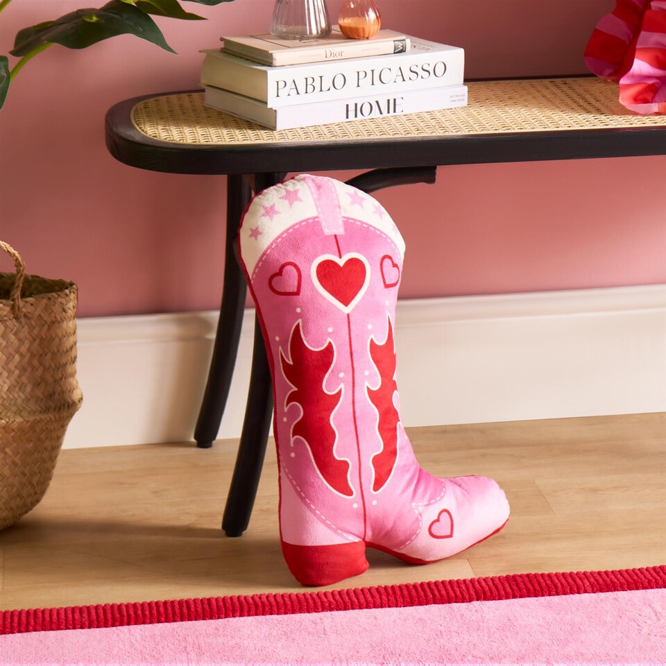 image 1 of OHS Cowboy Boot Shaped Cushion Soft Plush Decorative Pillow | Pink