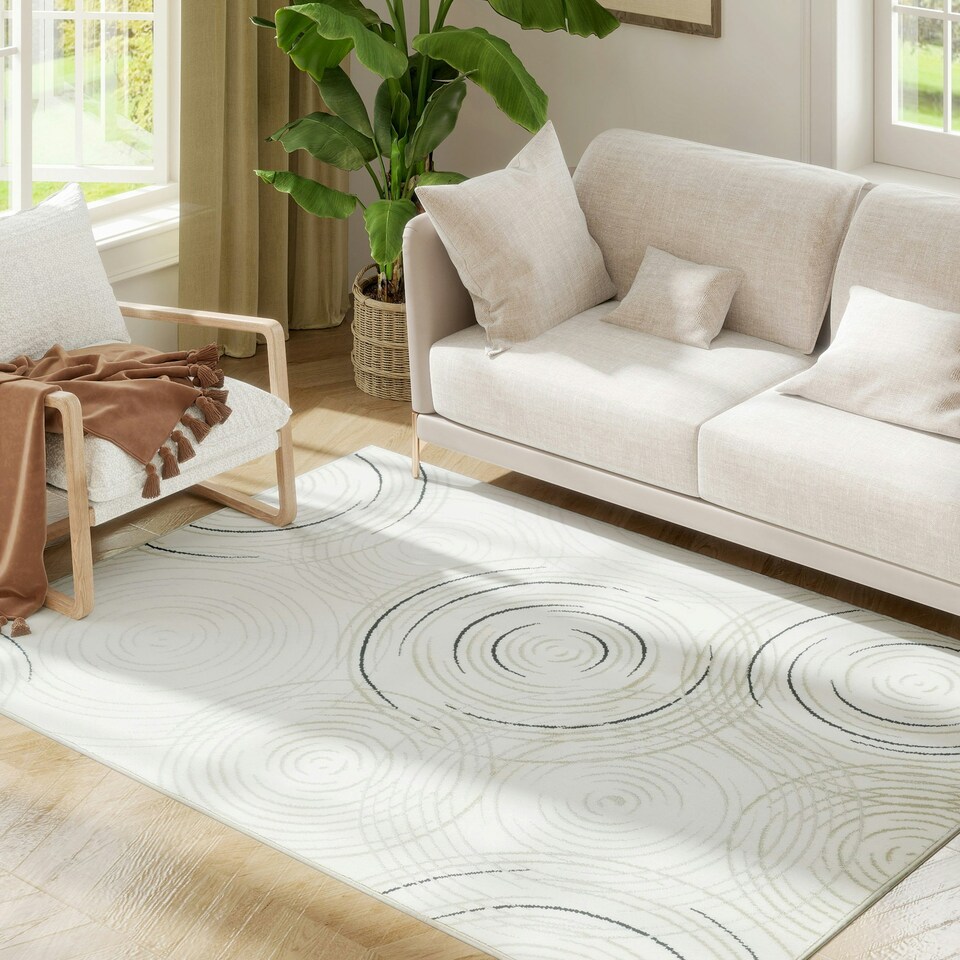 image 1 of HOMCOM Swirl Pattern Washable Rug, Allergy-Friendly Floor Carpet, Cream Cream