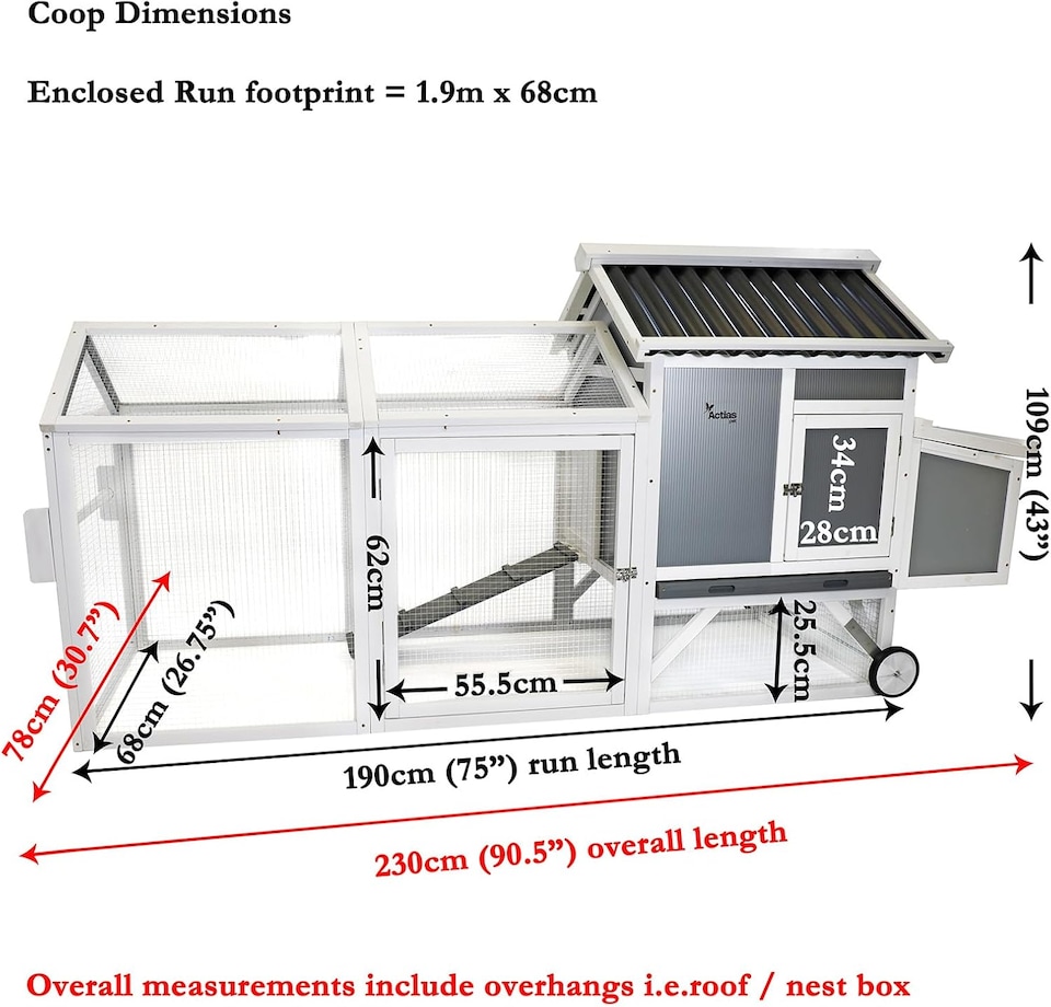 image 1 of Actiaspet - Large Wooden Chicken Coop with Nesting Box and Wheels | Outdoor Hen House for Garden Use