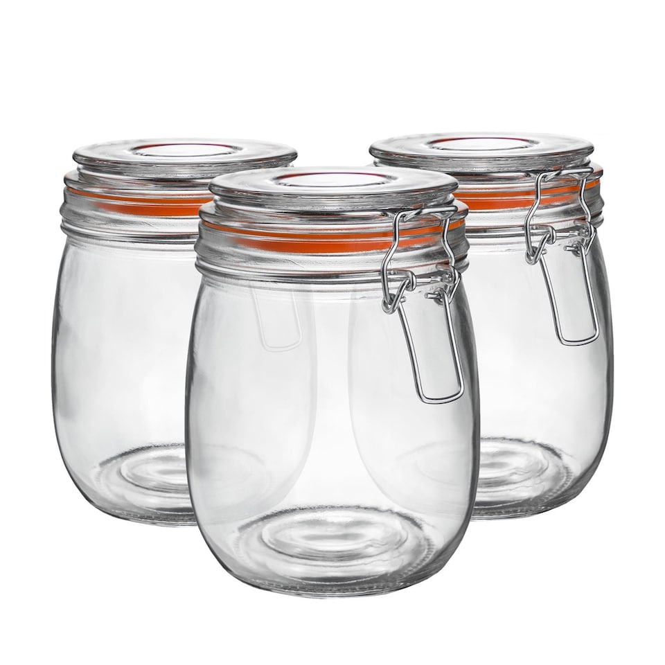 image 1 of Argon Tableware Glass Storage Jars - 750ml - Orange Seal - Pack of 6