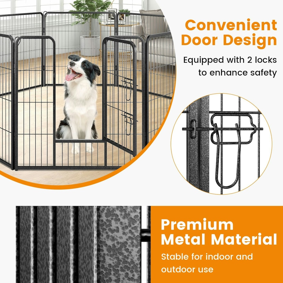 image 1 of COSTWAY 8 Panel 80cm Height Pen Fence w/ Lock Black Black