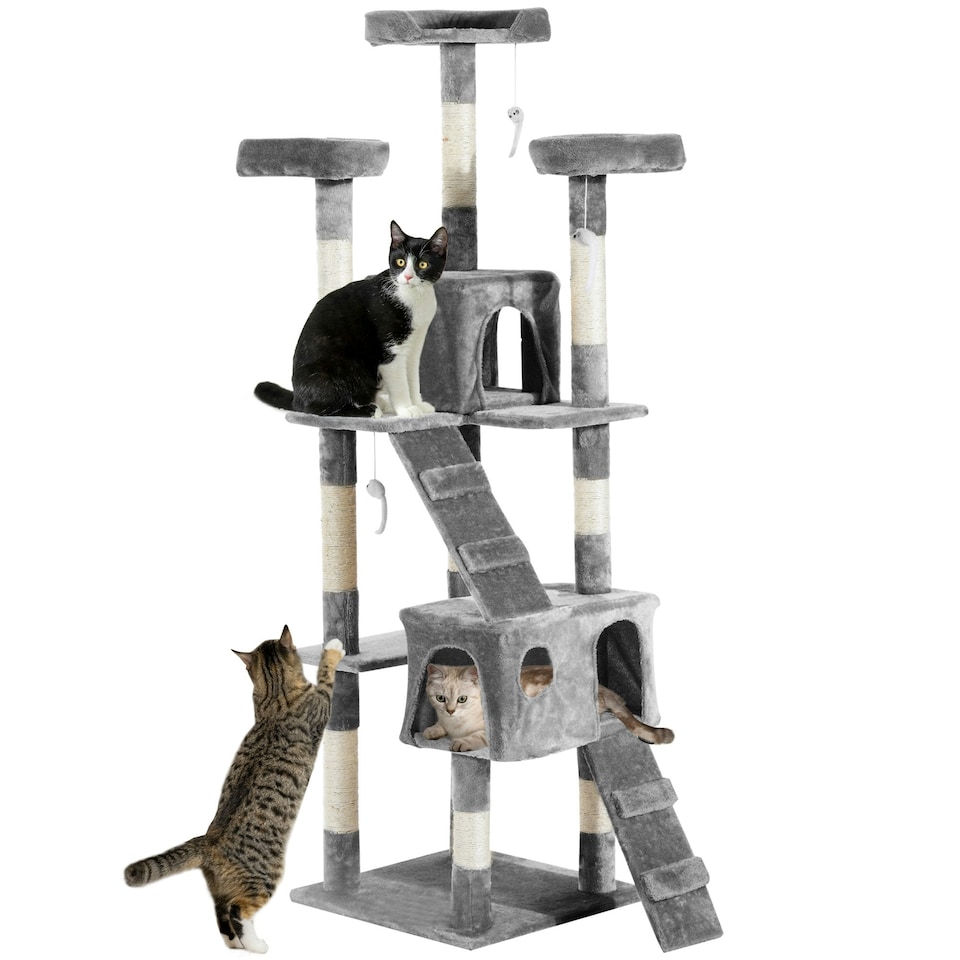 image 1 of PawHut 173cm Cat Tower Scratching Post Activity Centre for Indoor Grey