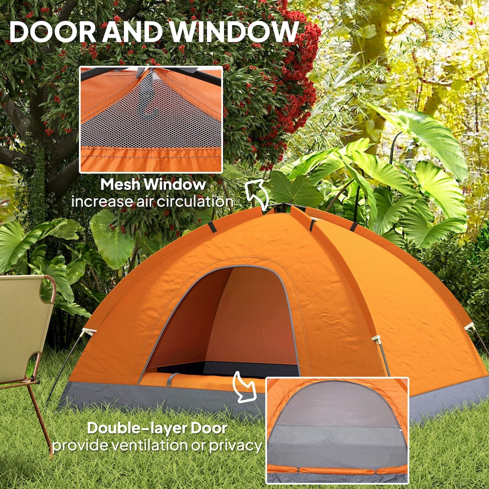 image 1 of Outsunny Camping Tent for 2 Person Dome Tent w/ Storage Pocket | Orange