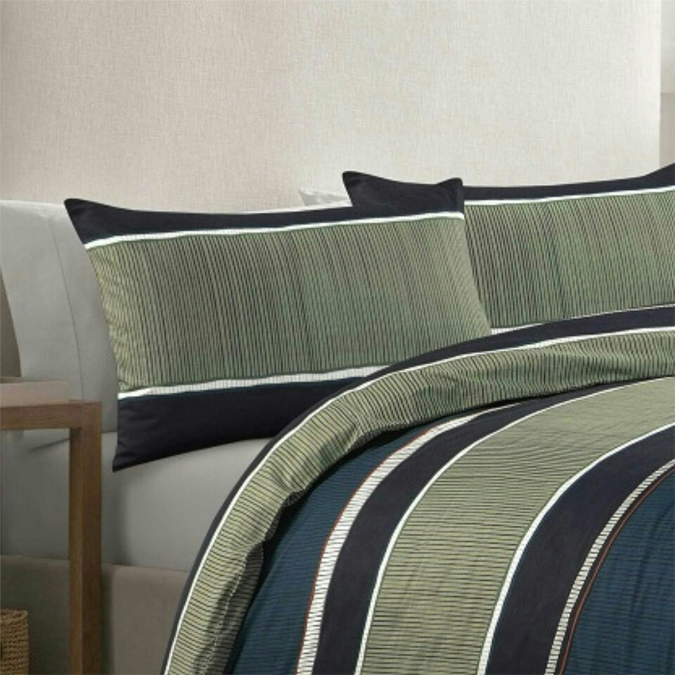 image 1 of Nate Block Stripe Duvet Cover Set - Single - Green