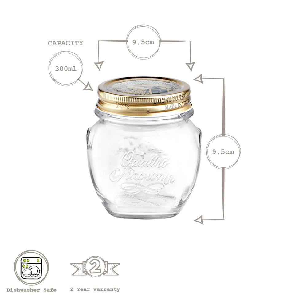 image 1 of Bormioli Rocco Quattro Stagioni Glass Preserving Jars - 300ml - Clear - Pack of 4