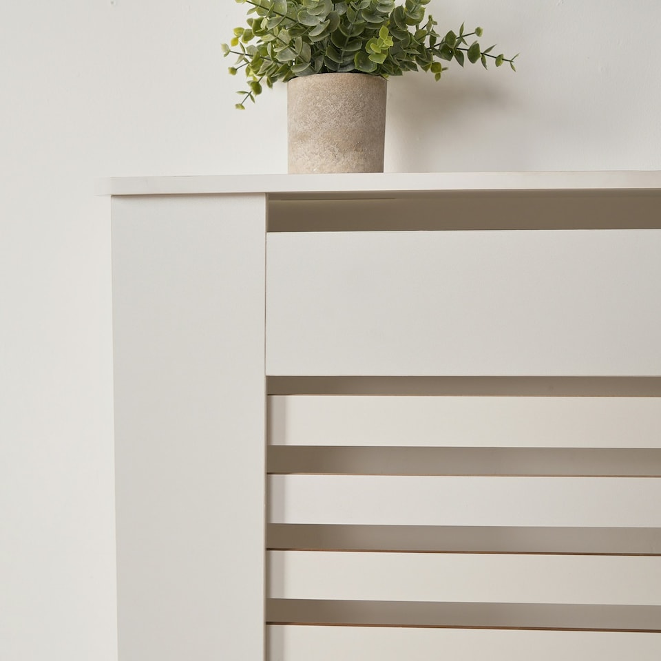 image 1 of OHS MDF Horizontal Slat Grilled Radiator Cover, Small - White White