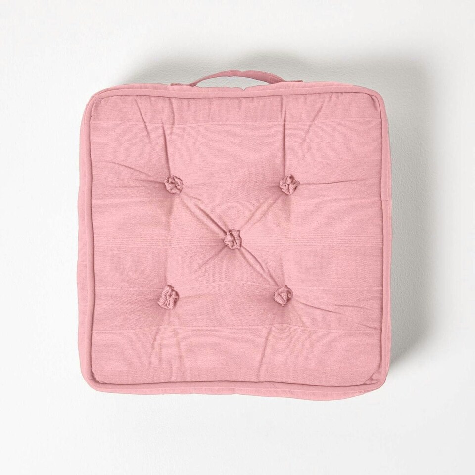 image 1 of Homescapes Rajput Ribbed Cotton Floor Cushion Pink Pink