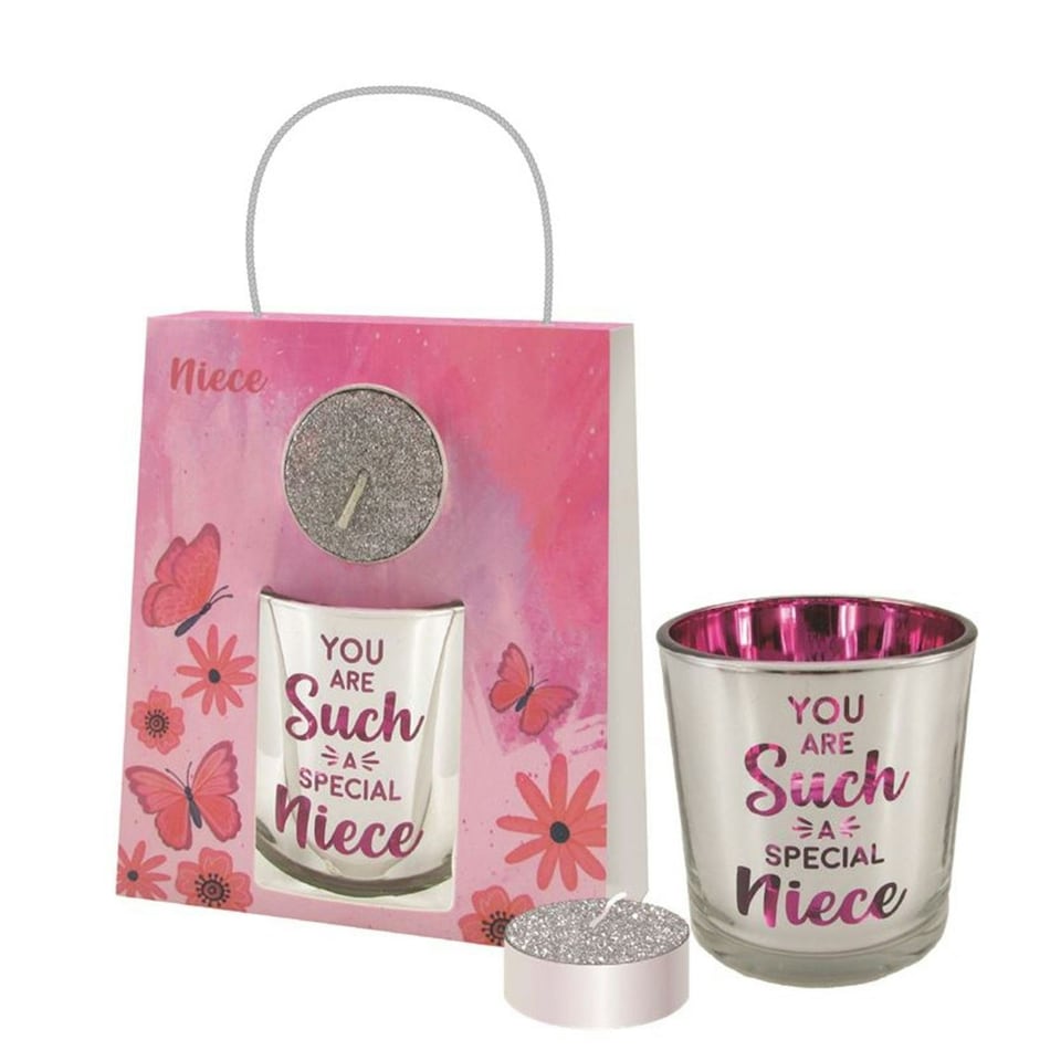 image 1 of You're Such A Special Niece Glass Sentiment Tealight Candle Holder with Bag