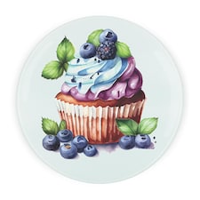 Blueberry Cupcake Round Worktop Protector - Textured Glass Chopping Board