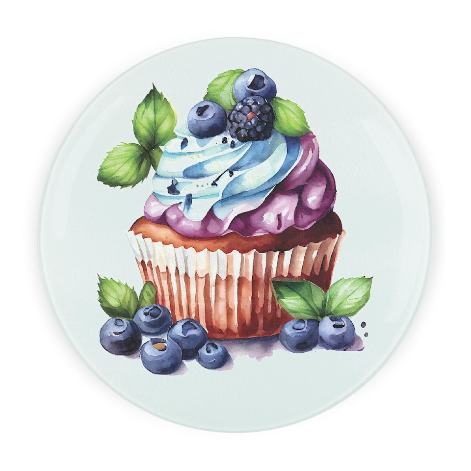 image 1 of Blueberry Cupcake Round Worktop Protector - Textured Glass Chopping Board