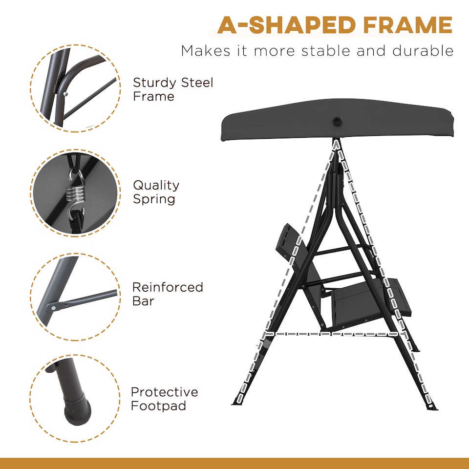 image 1 of Outsunny 3 Seater Swing Chair, Garden Swing Bench with Canopy, Breathable Mesh Seat and Heavy Duty Steel Frame for Patio, Yard, Black