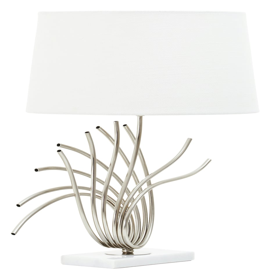 image 1 of Interiors by Premier Brushed Chrome Spoke Table Lamp White