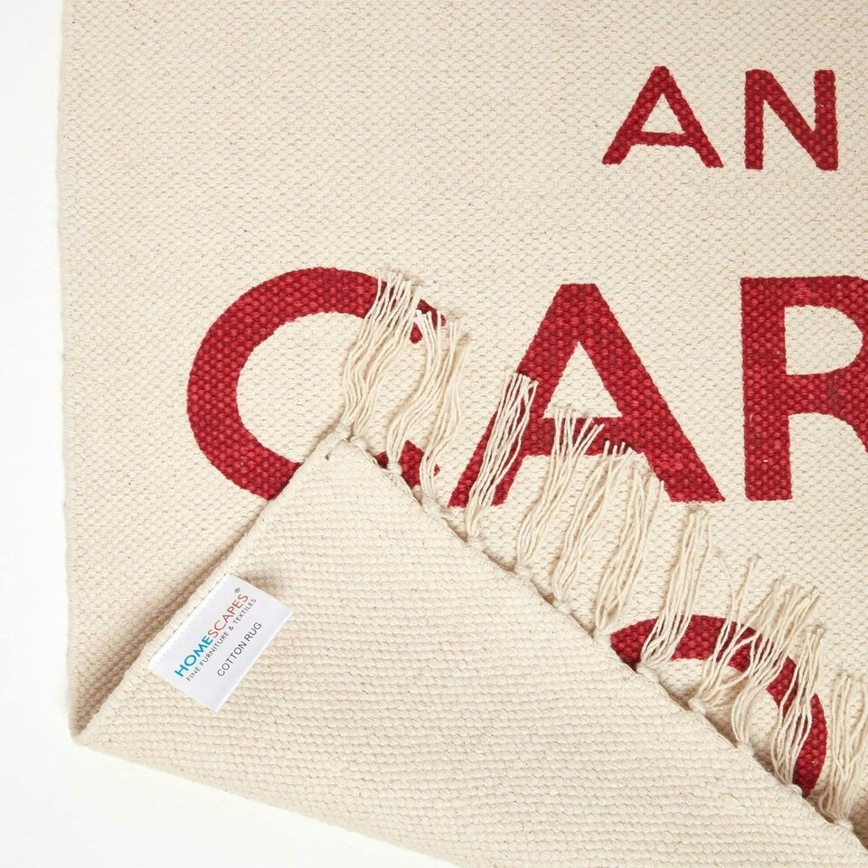 image 1 of Homescapes Keep Calm And Carry On Handwoven 100% Cotton Rug in Red & White - 60 x 100 cm Red | 60 x 100 cm