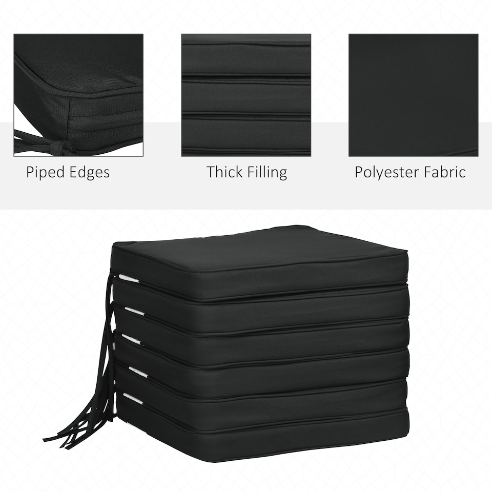 image 1 of Outsunny Set of 6 Chair Cushion Seat Pads Dining Chair w/ Straps | Black | Black | 6