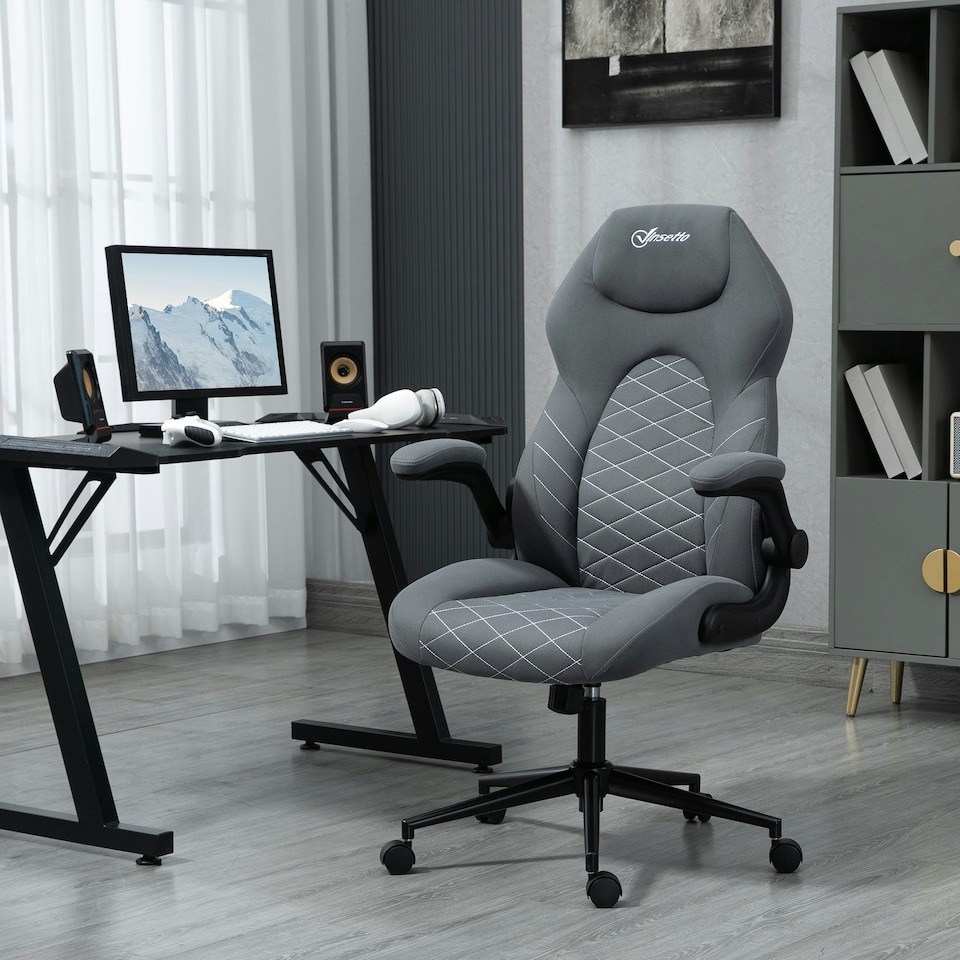 image 1 of Vinsetto High-Back Home Office Chair w/ Flip Up Armrests Swivel Seat Dark Grey