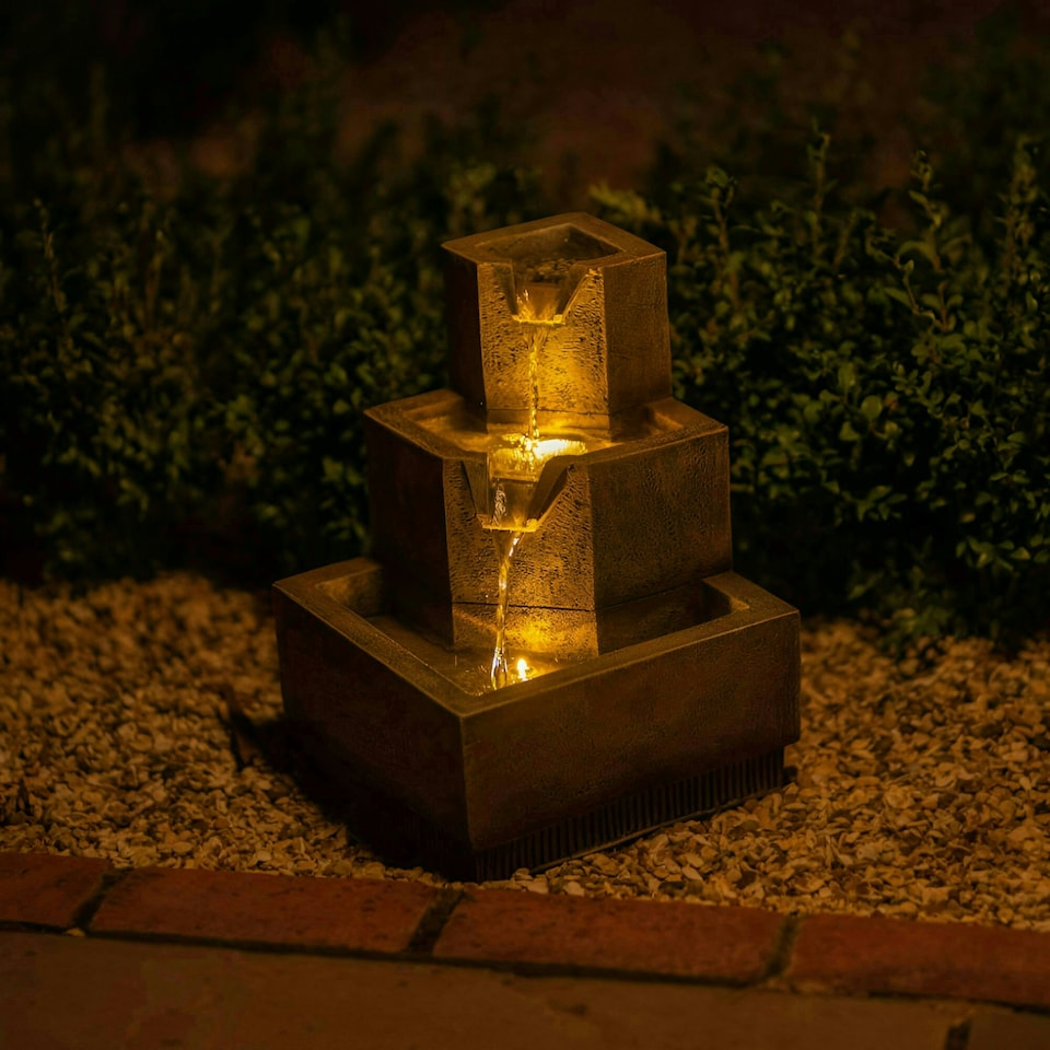 image 1 of Primrose Solar Tiered Coba Square Water Feature with Lights 37cm