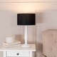 image 2 of ValueLights Victoria White Wood Table Lamp Black Shade and Bulb