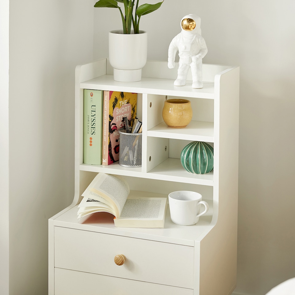 image 1 of SoBuy FBT100-W,Modern Bedside Table with 2 Drawers & 3 Open Shelves | White | White | 1