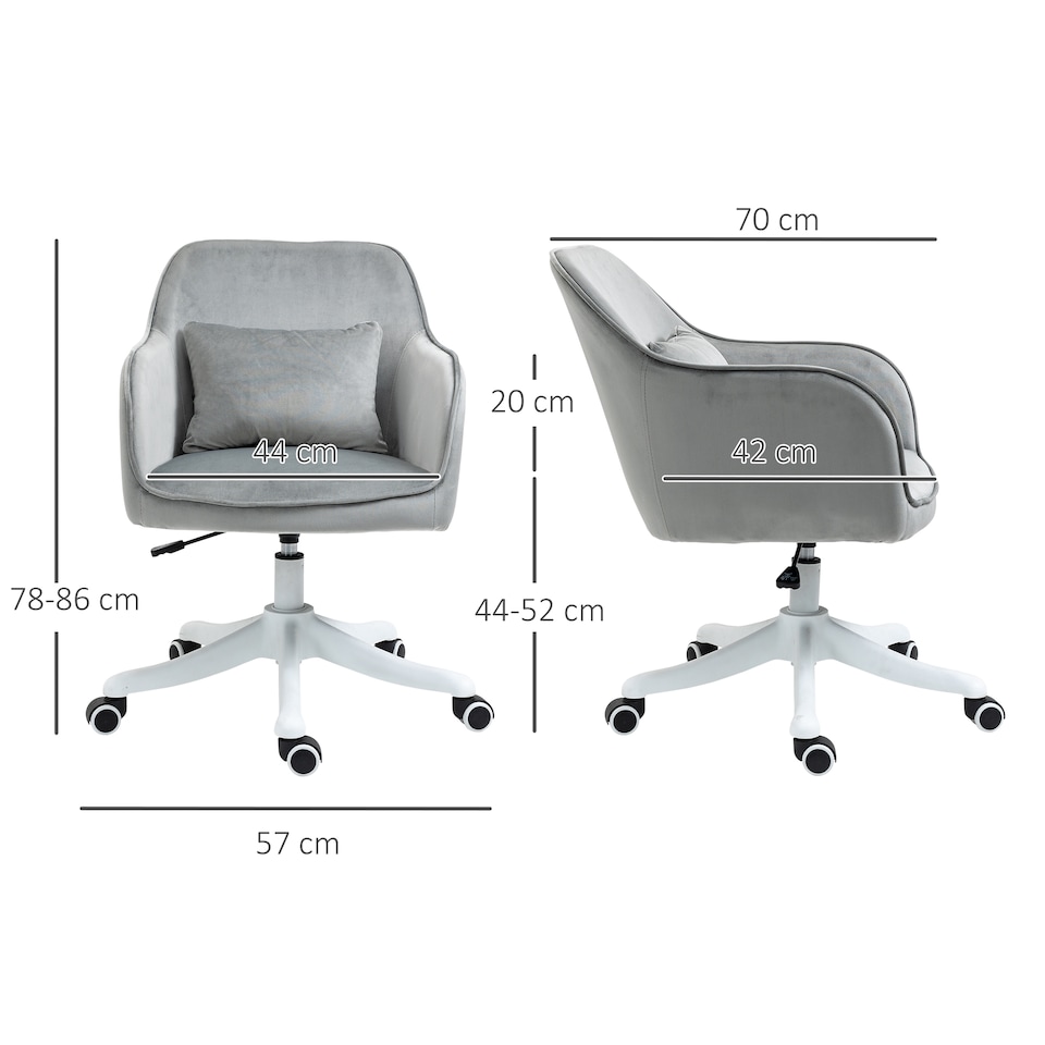 image 1 of Vinsetto Velvet Office Chair, Desk Chair, Makeup Vanity Chair with Massage Lumbar Pillow and Rolling Wheels for Bedroom and Home, Grey