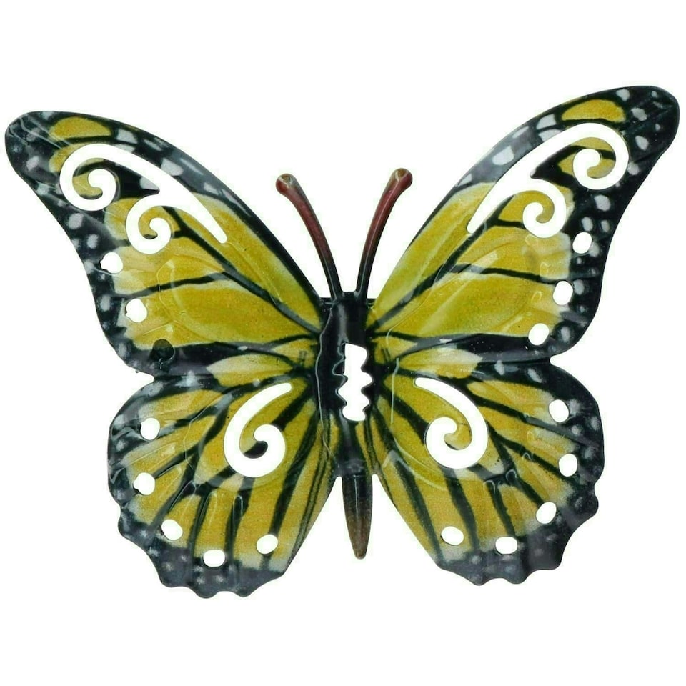 image 1 of Set of 8 Yellow Small Metal Butterflies Garden/Home Wall Art Ornament