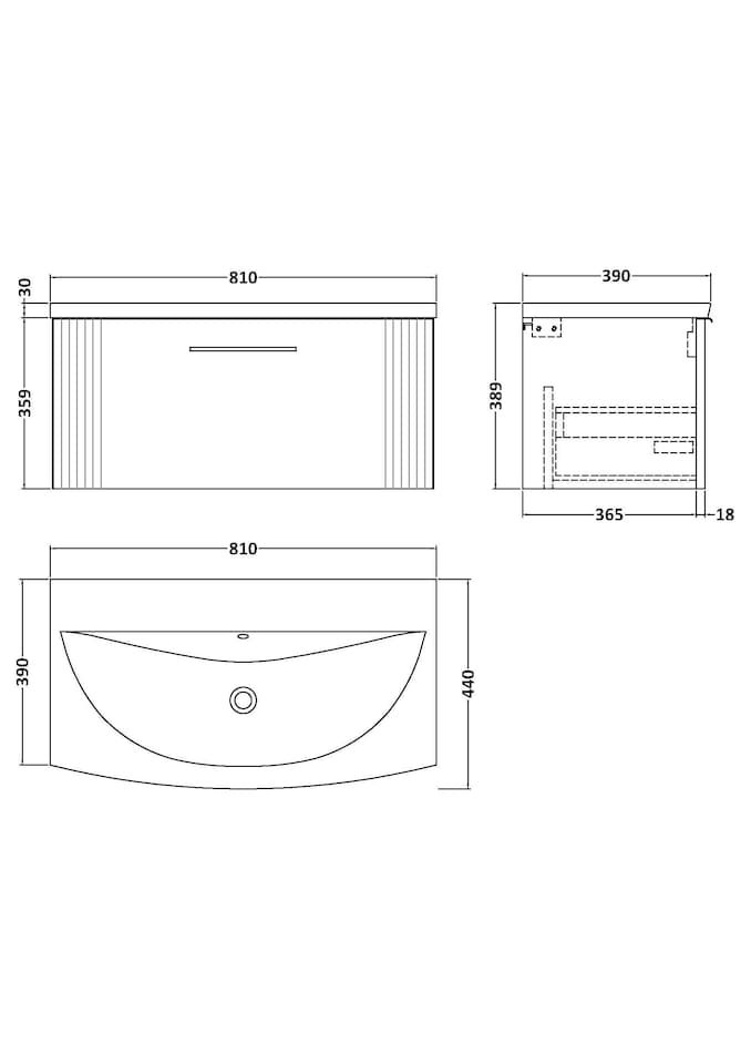 image 1 of Balterley Partial Fluted 1 Drawer Wall Hung Vanity Unit with 1 Tap Hole Curved Basin | Green | Satin Green