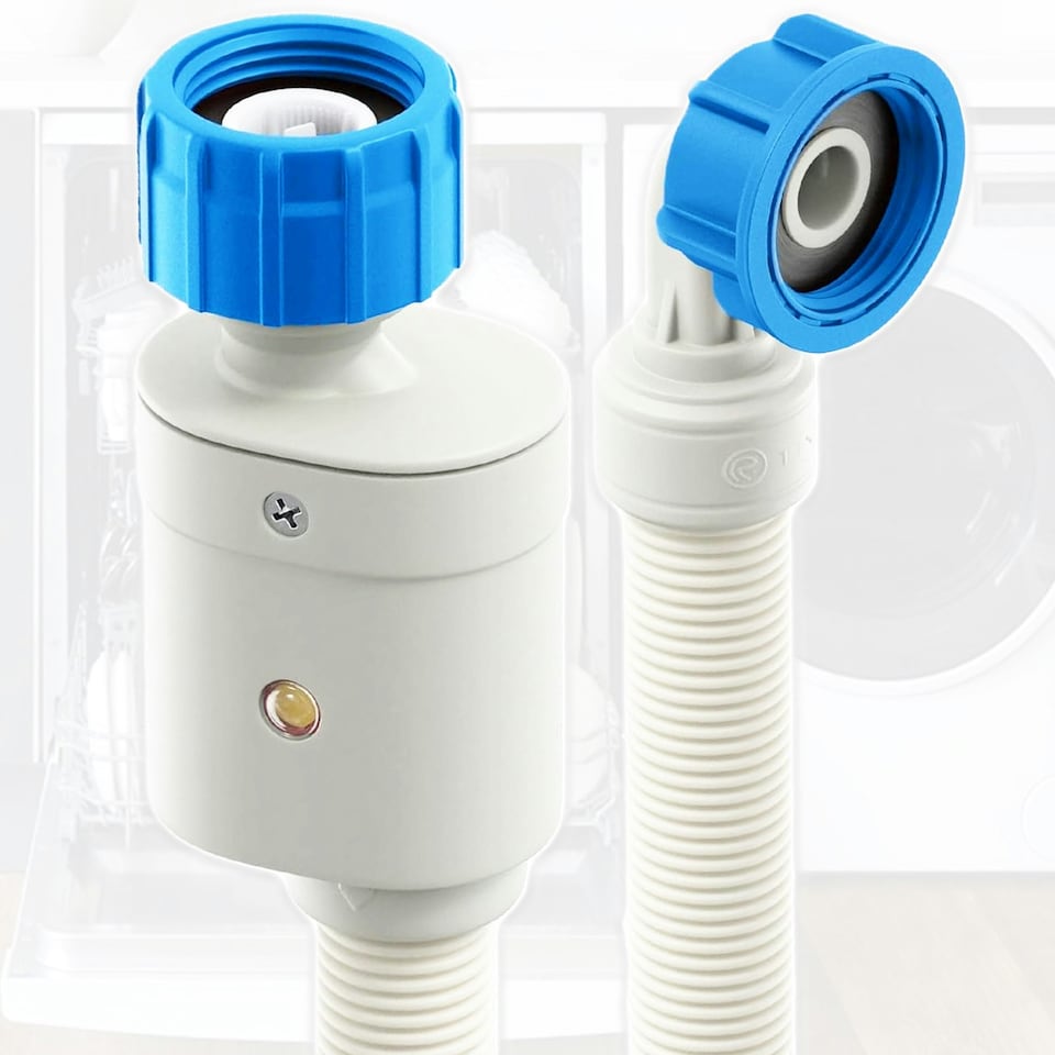 image 1 of SPARES2GO Safety Inlet Hose Washing Machine Dishwasher Water Fill Leak Protection Stop Valve Pipe (1.5m Length, 3/4" Connections)